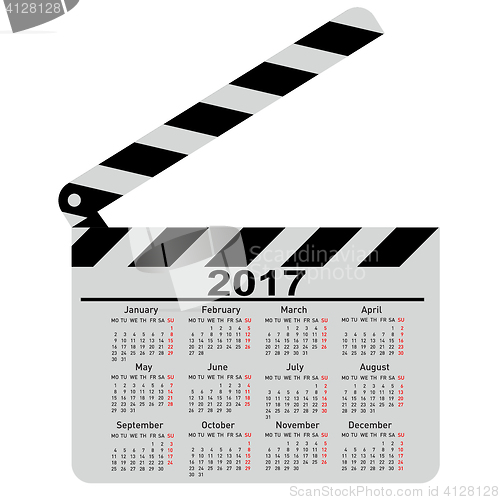 Image of calendar for 2017, movie clapper board.