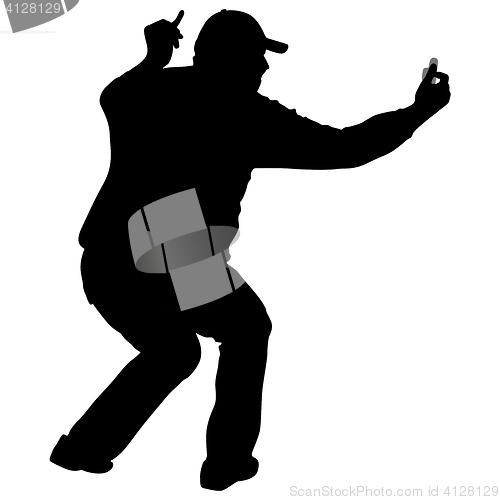 Image of Silhouettes man taking selfie with smartphone on white background.