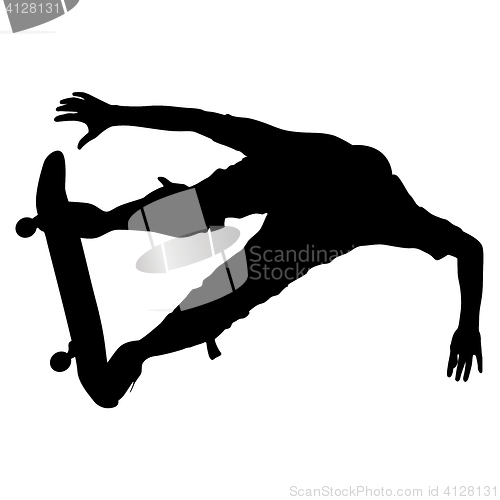 Image of Silhouettes a skateboarder performs jumping.