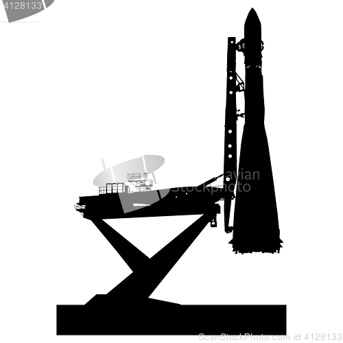 Image of Silhouette space ship before the launch into orbit. illustration