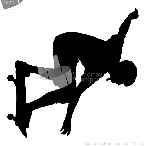 Image of Silhouettes a skateboarder performs jumping.