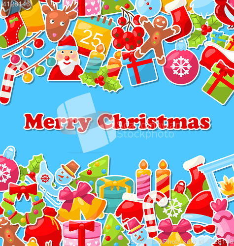 Image of Merry Christmas Celebration Card with Traditional Elements
