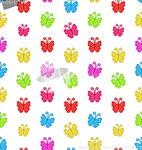 Image of Seamless Pattern with Multicolored Hand Drawn Butterflies