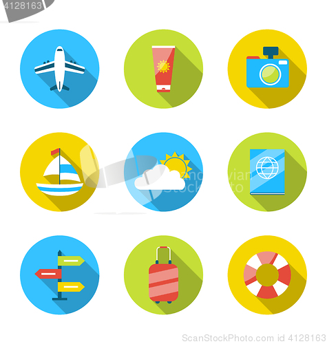 Image of Flat modern set icons of traveling, planning summer vacation, to