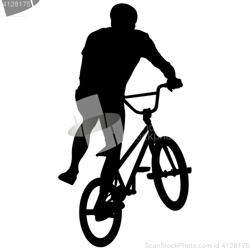 Image of Set silhouette of a cyclist male performing acrobatic pirouettes. illustration