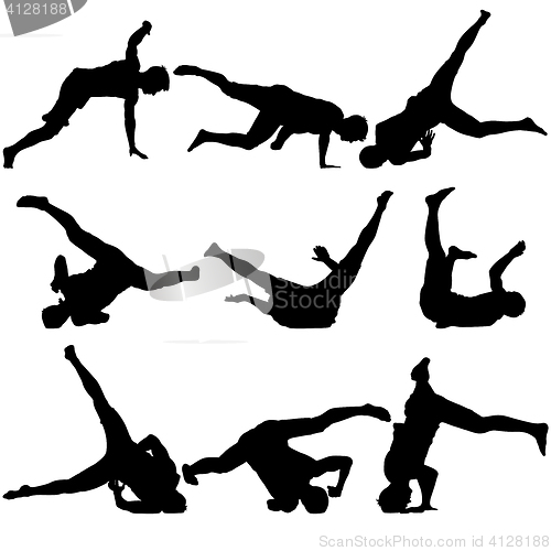 Image of Silhouettes breakdancer on a white background. illustration