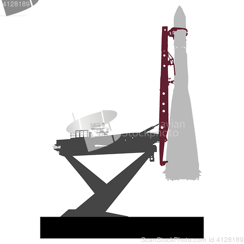 Image of Silhouette space ship before the launch into orbit. illustration