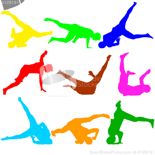 Image of Silhouettes breakdancer on a white background. illustration