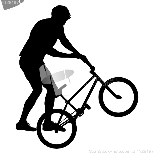 Image of Set silhouette of a cyclist male performing acrobatic pirouettes. illustration