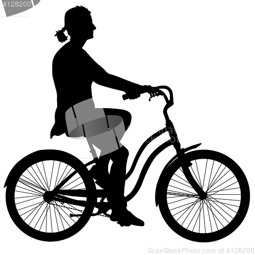 Image of Silhouette of a cyclist girl. illustration