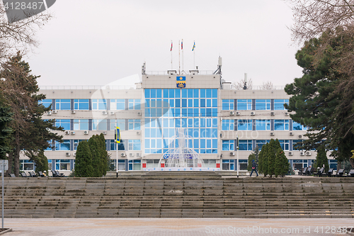 Image of Anapa, Russia - December 19, 2016: resort of Anapa city administration and the central park in winter