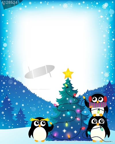 Image of Penguins around Christmas tree theme 4