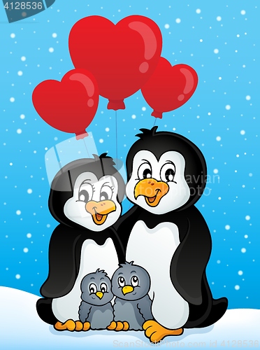 Image of Valentine penguins in snow