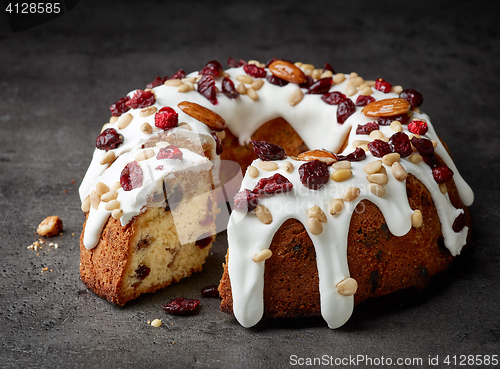 Image of Fruit cake on grey table