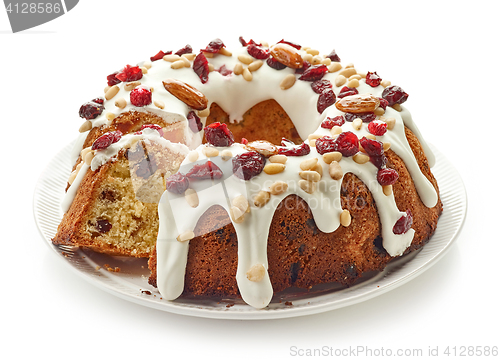 Image of Fruit cake on white plate