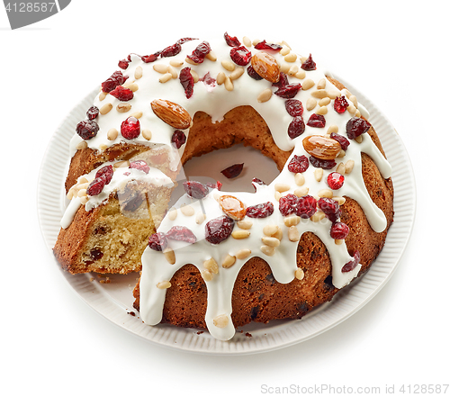 Image of Fruit cake on white plate