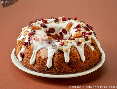 Image of Fruit cake on white plate