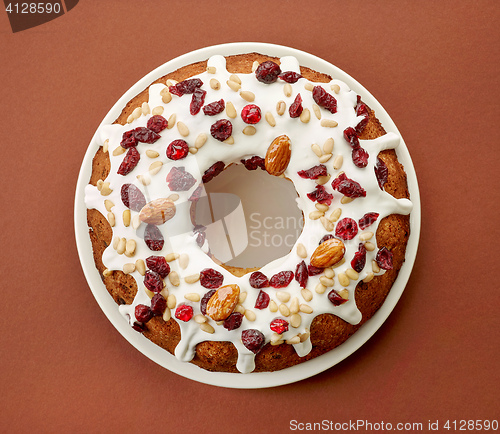 Image of Fruit cake on white plate