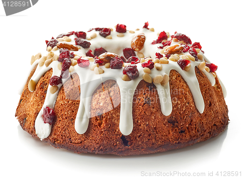 Image of Fruit cake on white background