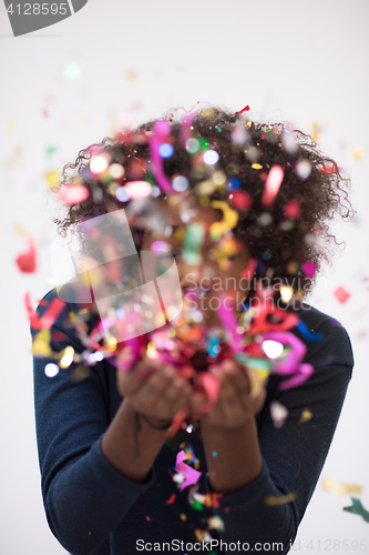 Image of happy young woman celebrating