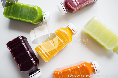 Image of bottles with different fruit or vegetable juices