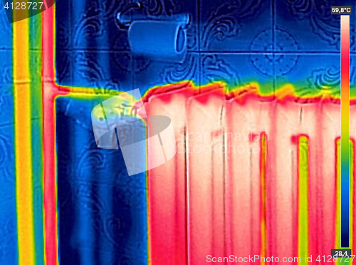 Image of Infrared Thermal Image of Radiator Heater in house