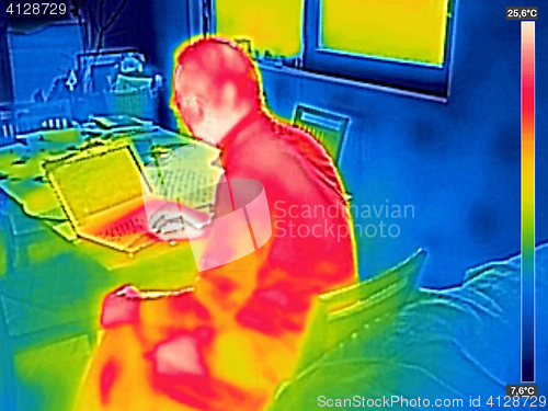 Image of Infrared thermography image showing the heat emission when man u