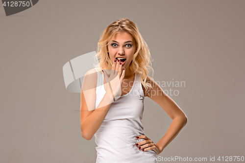 Image of The young woman\'s portrait with happy emotions