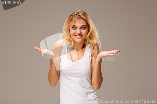 Image of The young woman\'s portrait with happy emotions