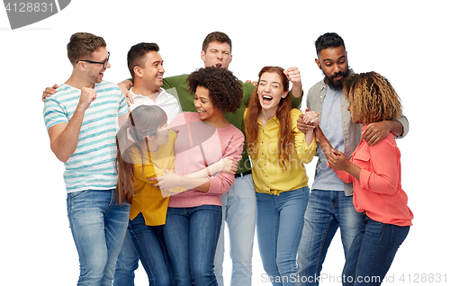 Image of international group of happy smiling people