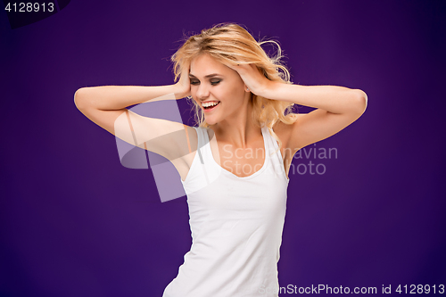 Image of The young woman\'s portrait with happy emotions