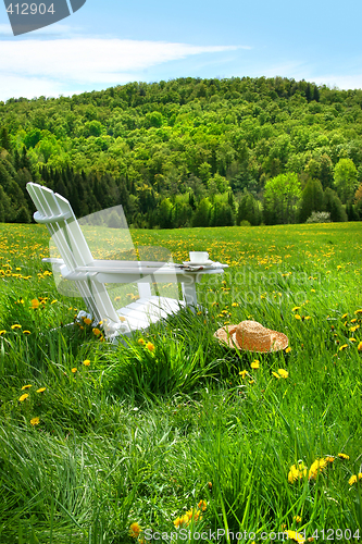 Image of Relaxing on a summer chair in a field of tall grass