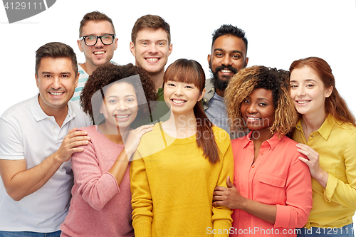 Image of international group of happy smiling people