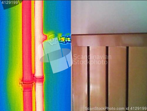 Image of Infrared Thermal and real Image of Radiator Heater in house