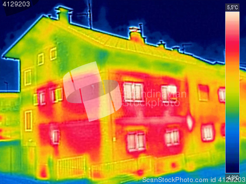 Image of Infrared thermovision image showing lack of thermal insulation o