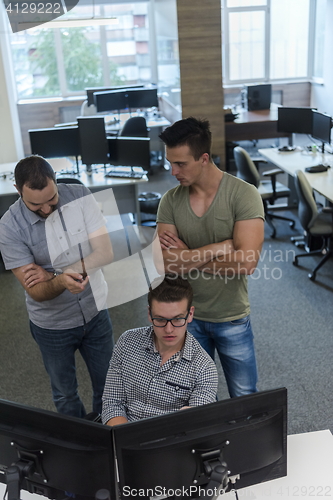 Image of startup business people group working as team to find solution