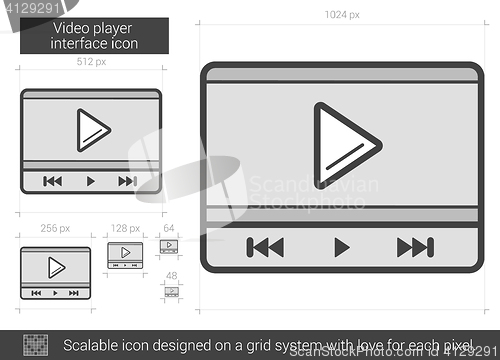 Image of Video player interface line icon.