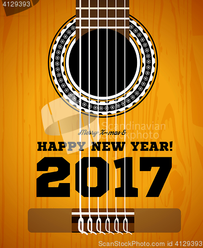 Image of Happy New Year on the background of guitars and strings
