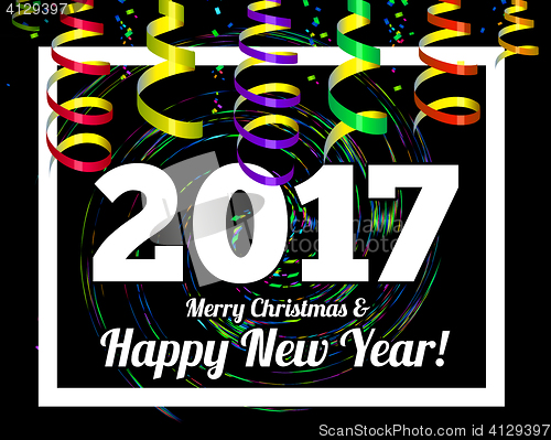 Image of Happy New Year 2017 on a background of confetti and streamers