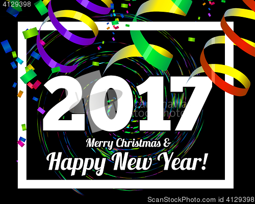 Image of Happy New Year 2017 on a background of confetti and streamers