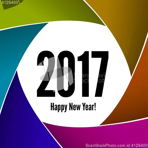 Image of Happy New Year 2017 on a background of the camera lens