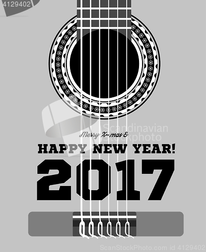 Image of Happy New Year on the background of guitars and strings