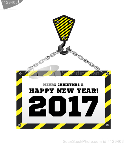Image of Congratulations to the New Year on the background of a construction crane