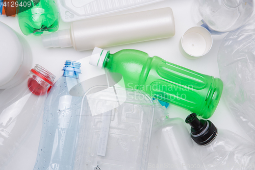 Image of PET bottles on empty table