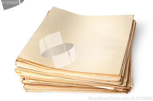 Image of Stack of old yellowed sheets of school notebooks top view