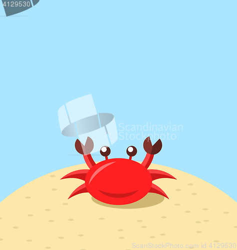 Image of Cartoon cheerful crab at the beach, natural seascape