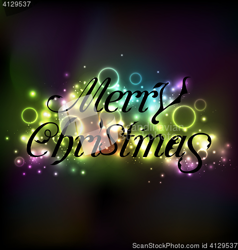 Image of Merry Christmas floral text design, shimmering glowing backgroun