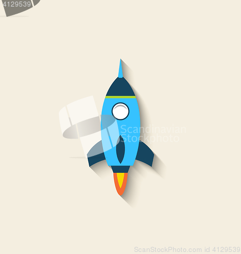 Image of Flat icon of rocket with long shadow style