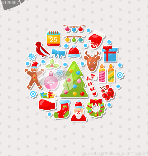 Image of Merry Christmas Celebration Card with Traditional Elements