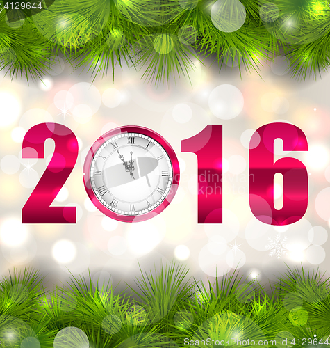 Image of New Year Midnight Background with Clock and Fir Twigs